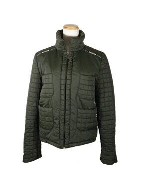 Chanel 00A Zip Up Jacket Chocolate Brown Quilted Nylon Khaki